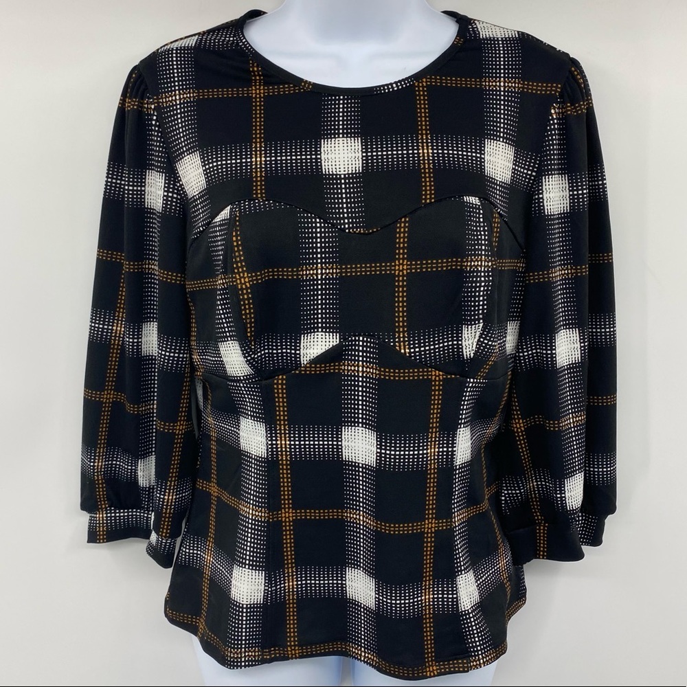 S. C. Society Black Plaid Top Size Medium